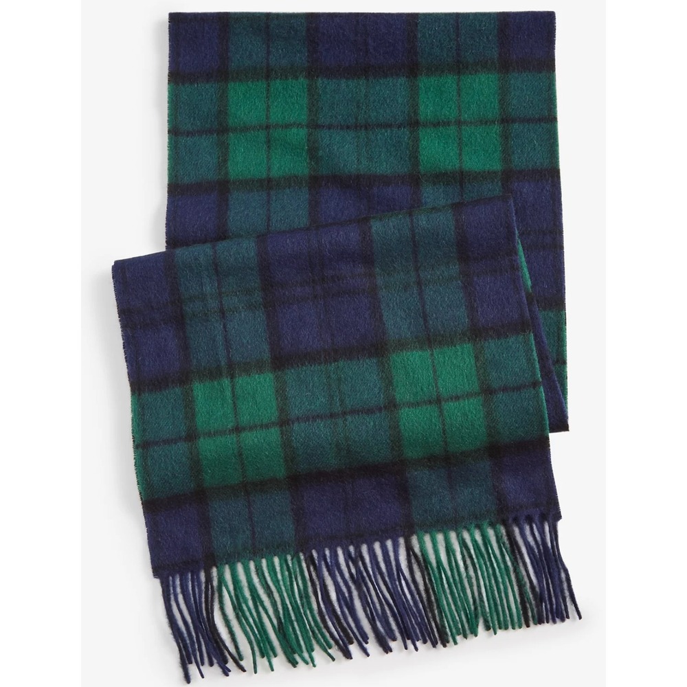 Club Room Mens Green & Blue 100% Cashmere Plaid Scarf Soft Warm Fringe 64x12 NWT